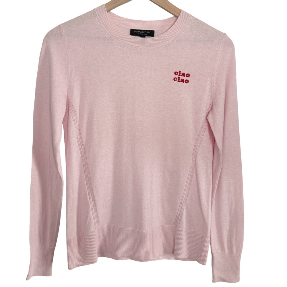 Banana Republic Pink “Ciao Ciao” Silk Blend Sweater XS‎ | Valentine’s Day Knit - Picture 2 of 4